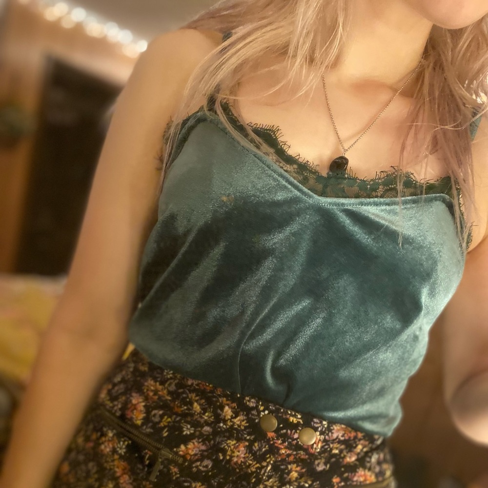 Green Velvet Sleeveless Top